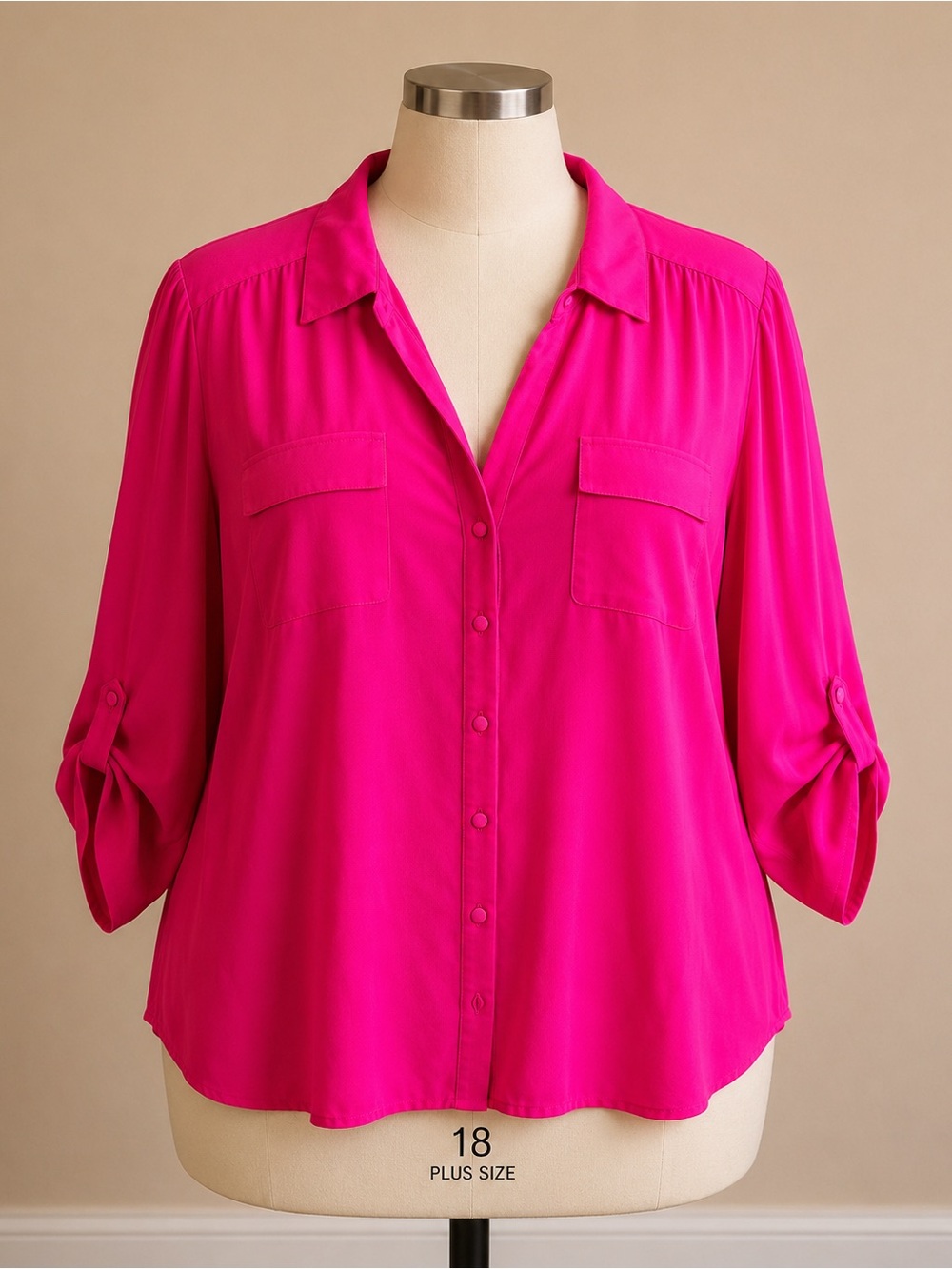 torrid Fuchsia Button-Front Roll-Tab Blouse